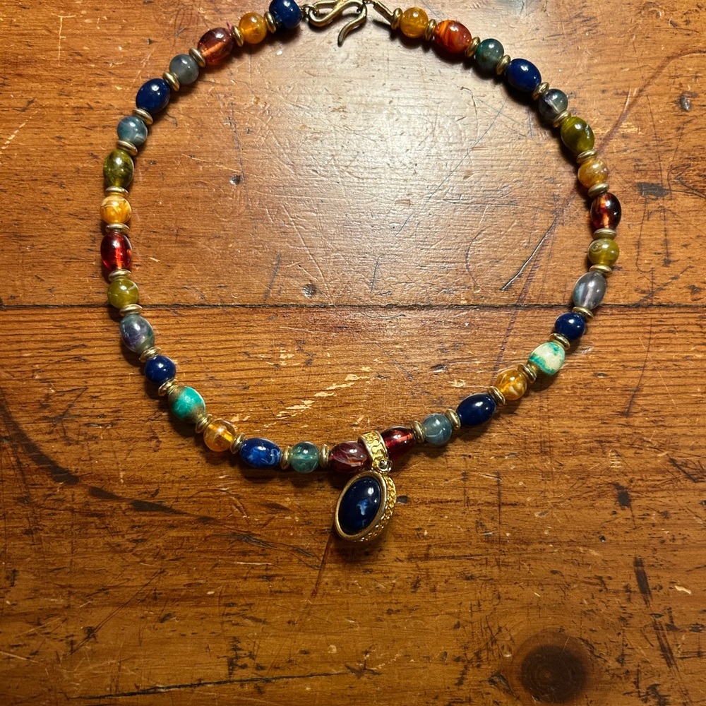 Colorful Beaded Necklace with Gold Pendant